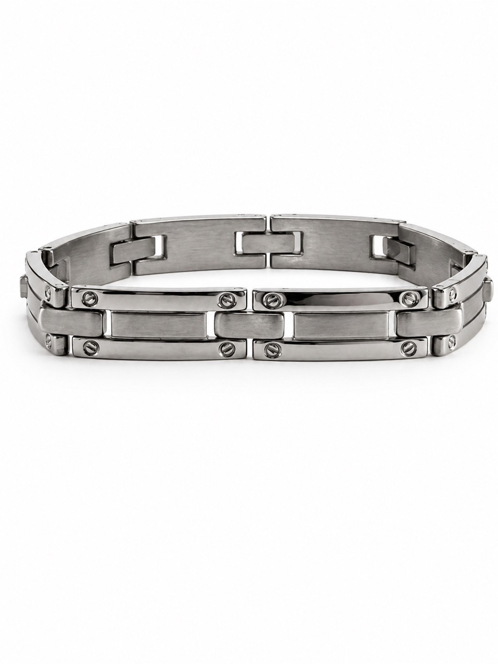 Stainless Steel Link Bracelet Silver Tone Modern Industrial 9” Men’s 316L